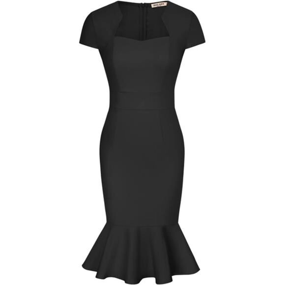 Dresses & Skirts - Womens Elegant Midi Tweed Bodycon Dress Black-fishtail
